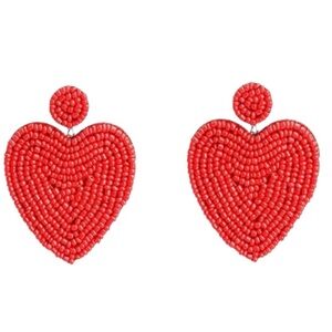 Heart Seed Beaded Boutique Earrings Red